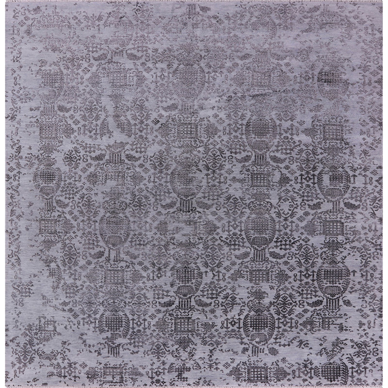 Tapis oriental noir / gris Grenville, Carré 7 pi