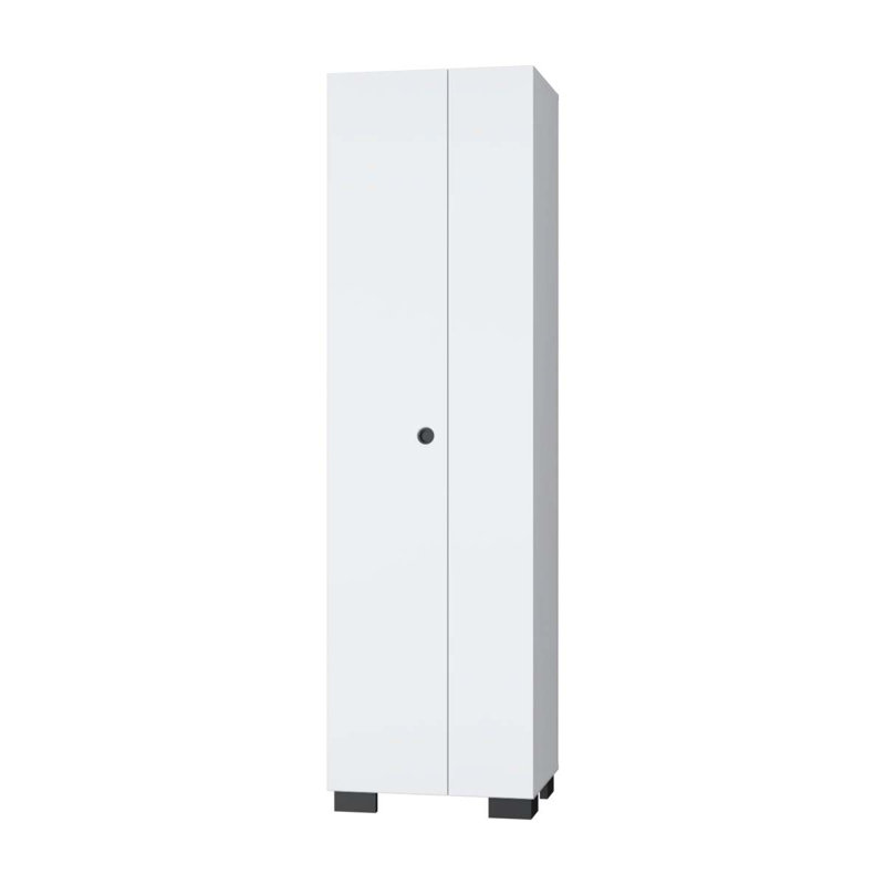 Armoire balai blanche avec tablettes de rangement