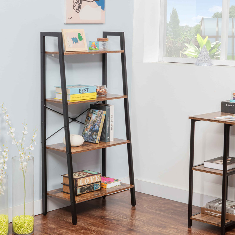  Industrial 4-tier Bookshelf, Freestanding Rustic Display Bookcase Storage Rack Shelf Plant Stand For Living Room Home Office