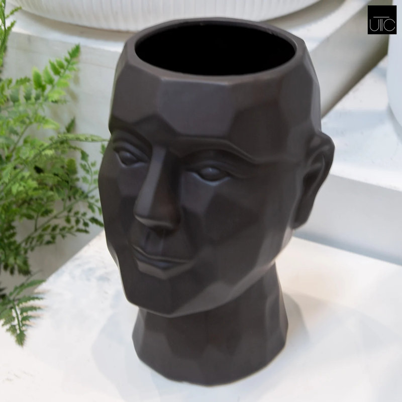 Tête d'homme en céramique fini mat noir - H 10,25 po