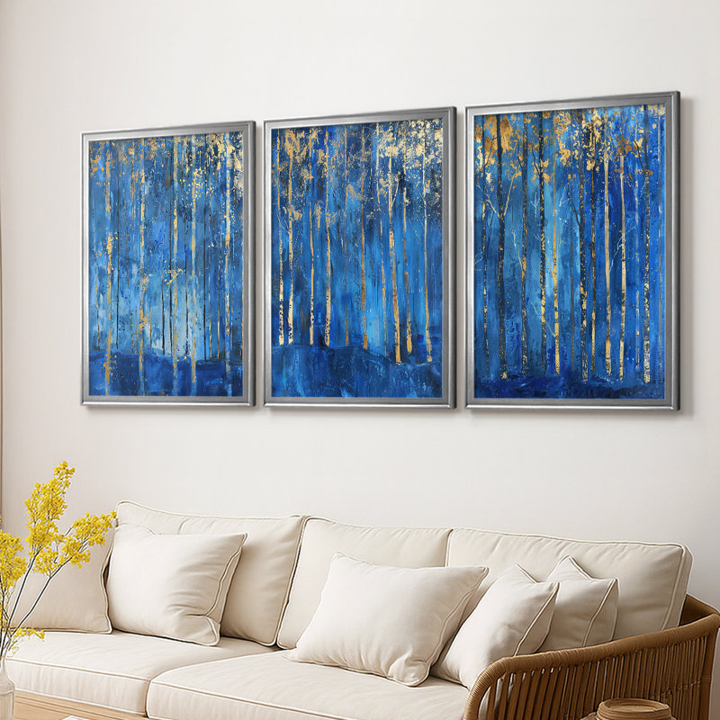 ABSTRACT Series VII - Toile tendue sur mesure avec châssis, 3 pièces, Argent argent, H 21 po x l 30 po