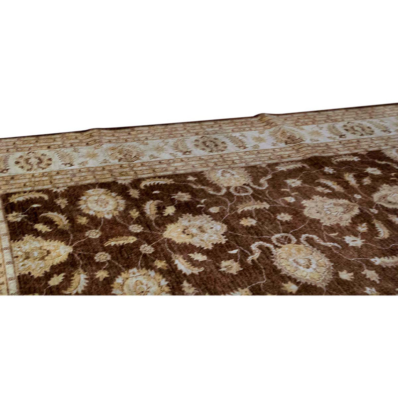 Tapis oriental en laine / soie noué à la main brun / ivoire / jaune