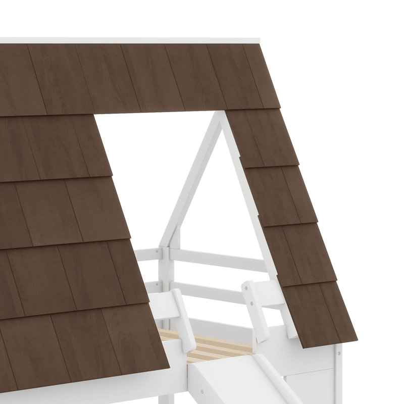 Un lit superposé simple en bois avec un charmant toit
