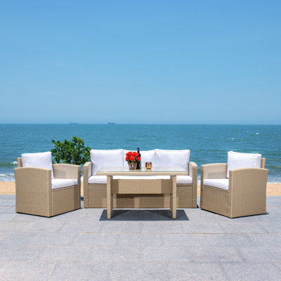 Curstin 5 - Person Patio Dining Set Rectangular Table with Cushions Included