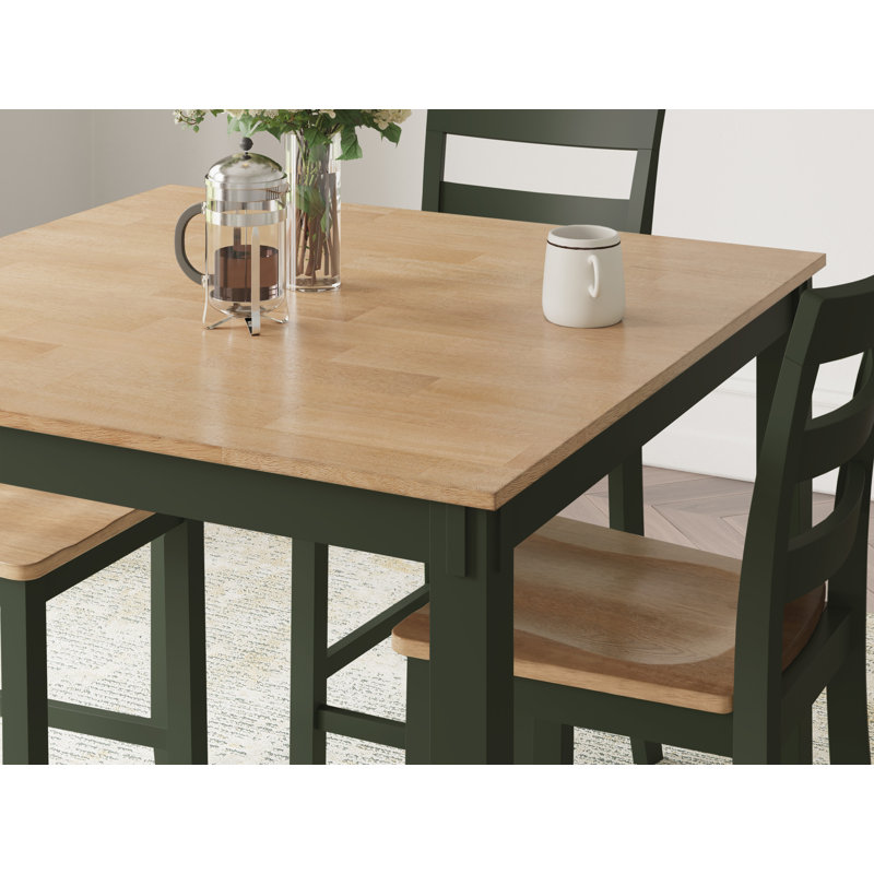 Table de salle à manger à hauteur de comptoir Gesthaven et 4 tabourets de bar (ensemble de 5), Vert / Bois, Vert