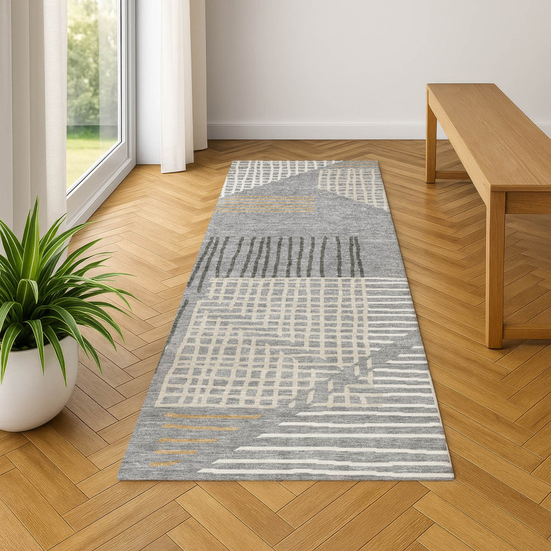 Premium Machine Washable Mayfield AMF2270 Striped Rug, Gray, 2'3" x 7'6" Runner