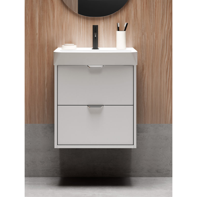 Meuble-lavabo mural 20 po avec lavabo, Chrome, Naturel