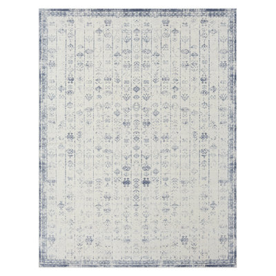 Performance Ornate Traditional Vintage Blue/Gray/Ivory Waterproof Rug