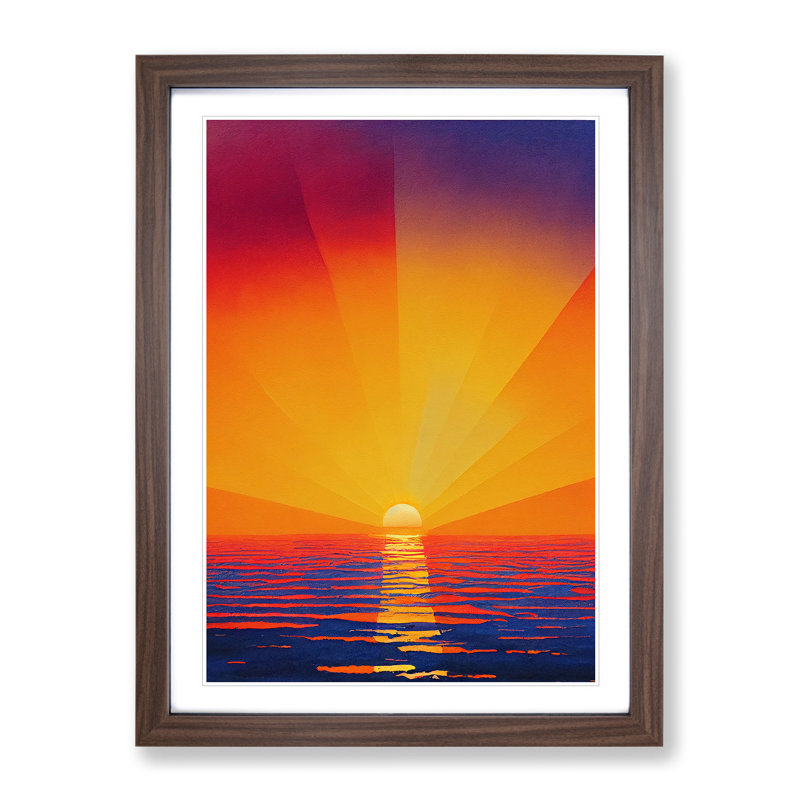 Spectacular Sunset View 1 Piece Single Picture Frame Painting, 34cm H x 25cm W x 2cm D, Walnut