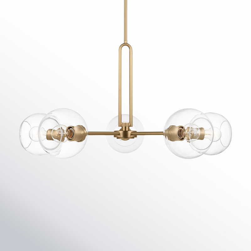 Hanford 5 - Light Dimmable Sputnik Modern Linear Chandelier, Satin Brass