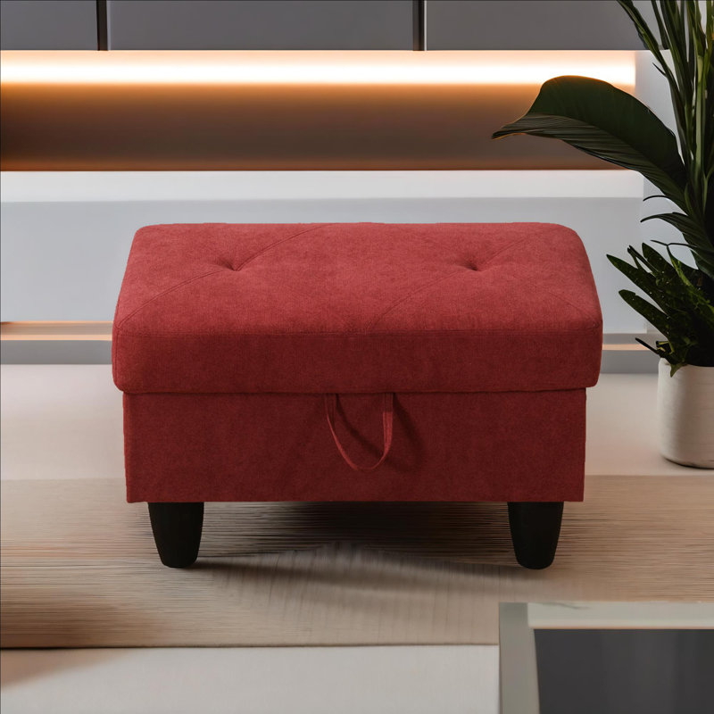 Repose-pieds avec rangement en flanelle Verona, Microfibre / microsuède - rouge