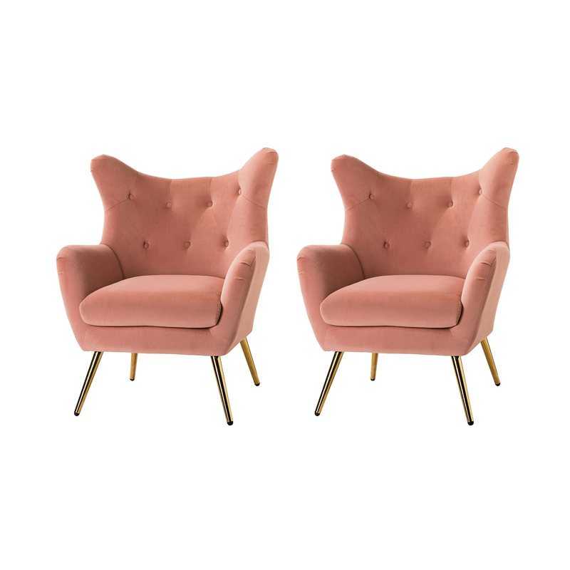Fauteuil à oreilles 29,25 po Avianna, Velours rose