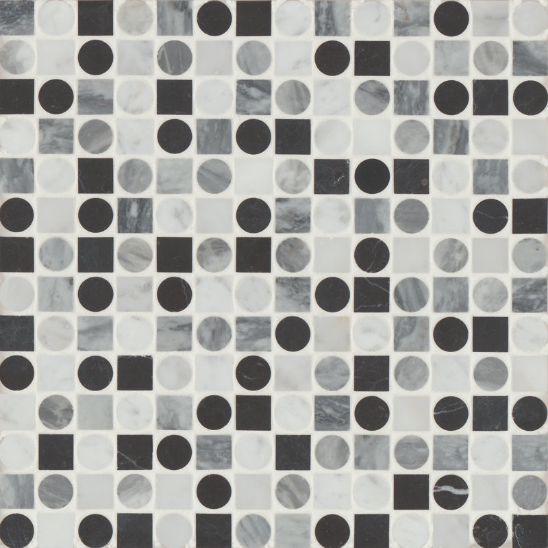 Modni Monroe Honed 12'' x 12'' Straight Edge Marble Mosaic Sheet Tile, White Carrara/Nero Marquina/Bardiglio Nuvolato