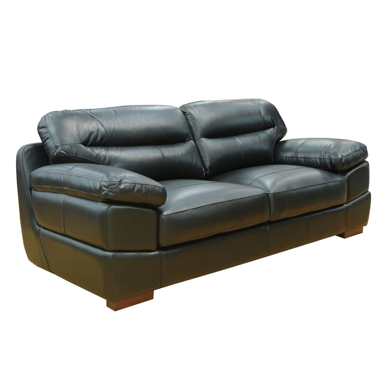 Canapé en cuir fleuri à dessus large 89 po Sunset Trading Jayson | Noir, Cuir véritable noir