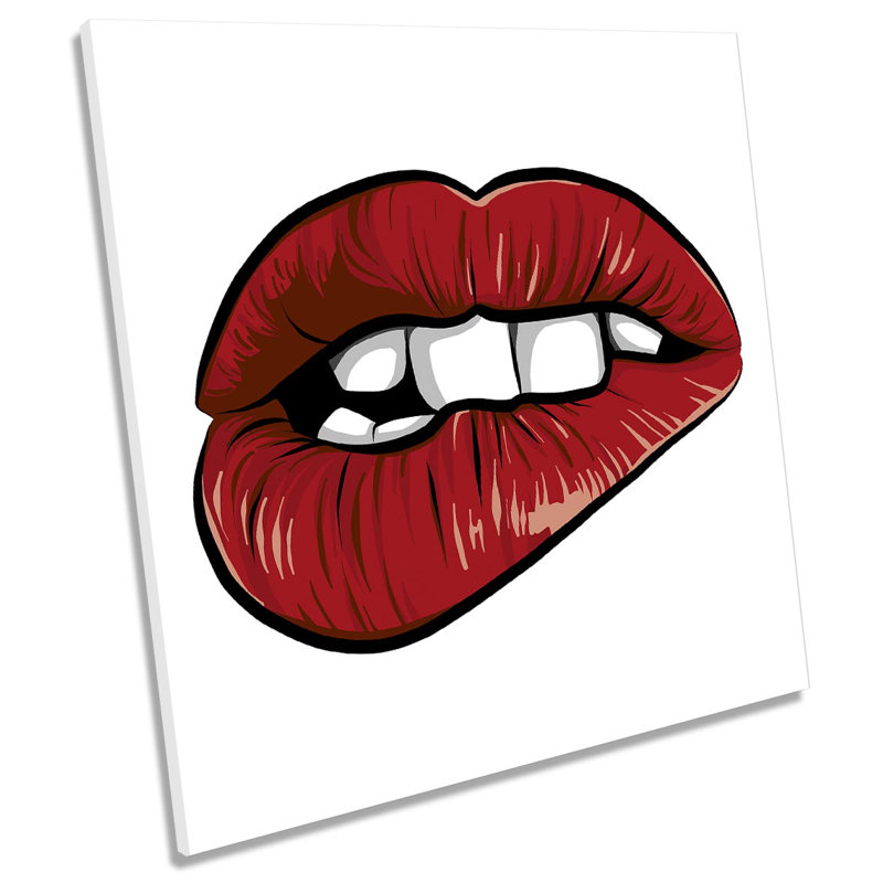 Sexy Lips Bite Fashion Red - Wrapped Canvas Print, 60cm H x 60cm W x 2cm D