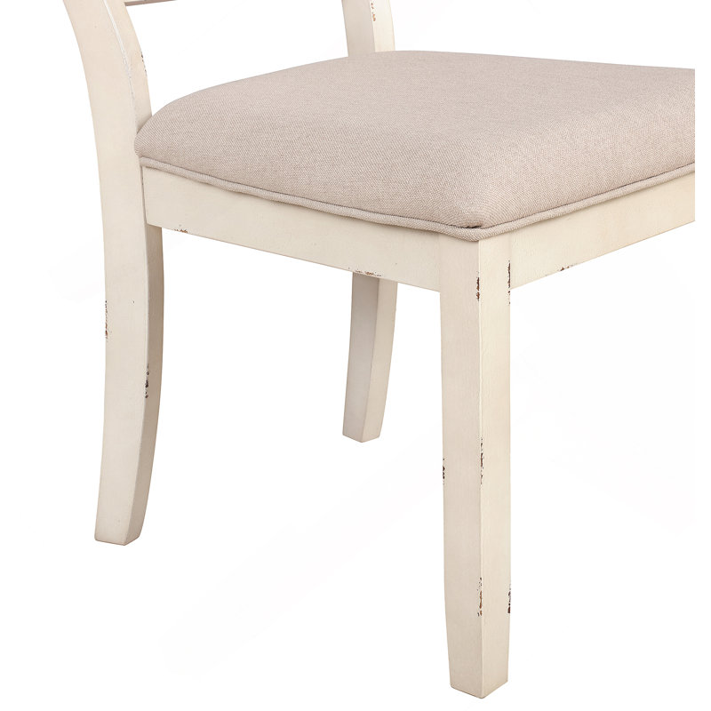 Ensemble de 2 chaises de salle à manger rembourrées en bois Prato, blanc antique