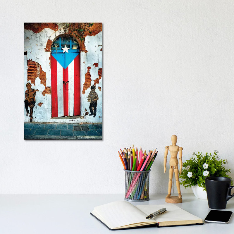 Puerto Rican Flag Door by George Oze - Wrapped Canvas Print, 20.32 cm H x 30.48 cm W