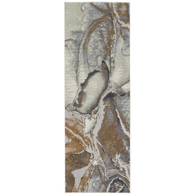 Gray And Brown Abstract Power Loom Runner Rug