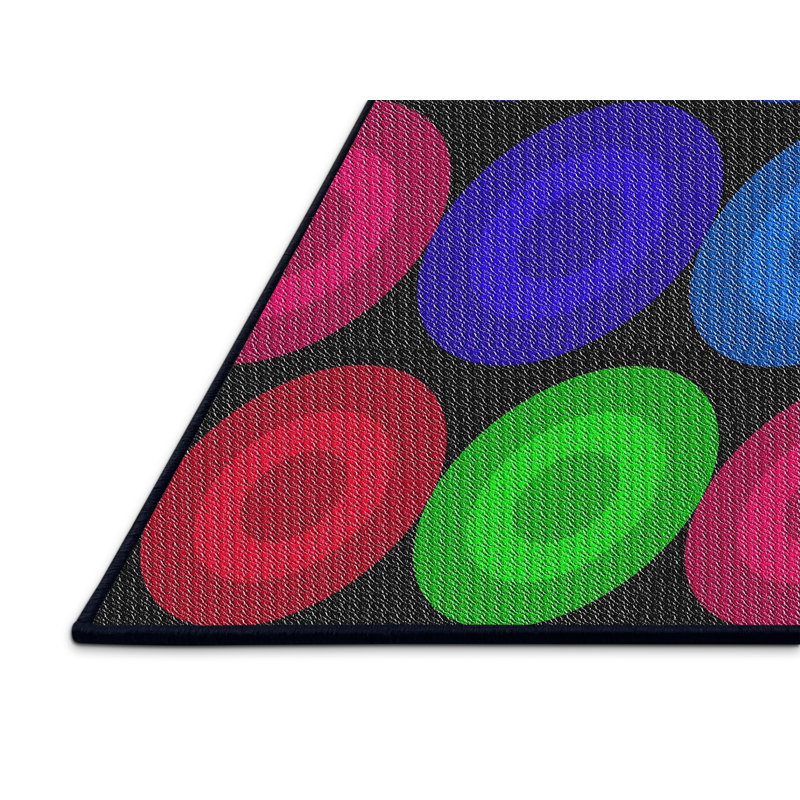 Tapis noir / bleu à motif géométrique tissé à la machine, Rectangle 6 pi x 9 pi