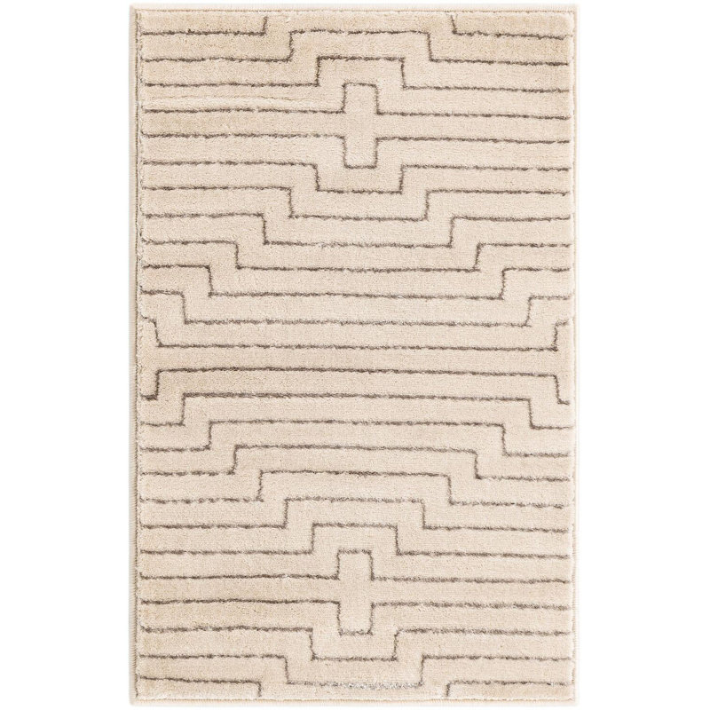 Tapis contemporain blanc et argenté Omotayo, Rectangle 2 pi x 3 pi 1 po