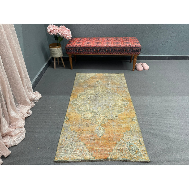 32.3x61 Inch Wool Rug, Traditional Patchwork Brown Rug