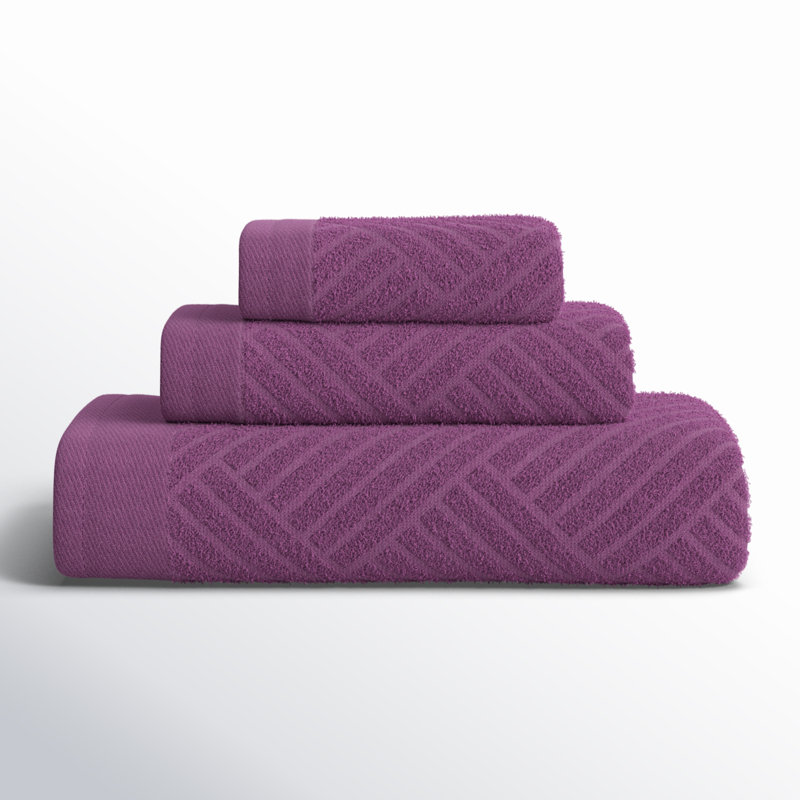 Ocilla Certified Egyptian Cotton Medium Weight Textured Soft Absorbent Jacquard 3 Piece Towel Set, Majestic Purple