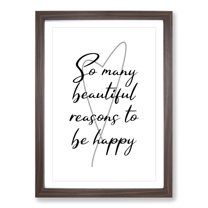 So Many Beautiful Reasons To Be Happy - Single Picture Frame Print on Wood, Walnut Framed, 36cm H x 27cm W x 2cm D