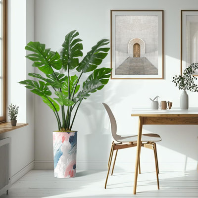 Arbre artificiel dans un pot de fleurs moderne, arbre de soie artificiel Monstera (décoration en pot et arbre)