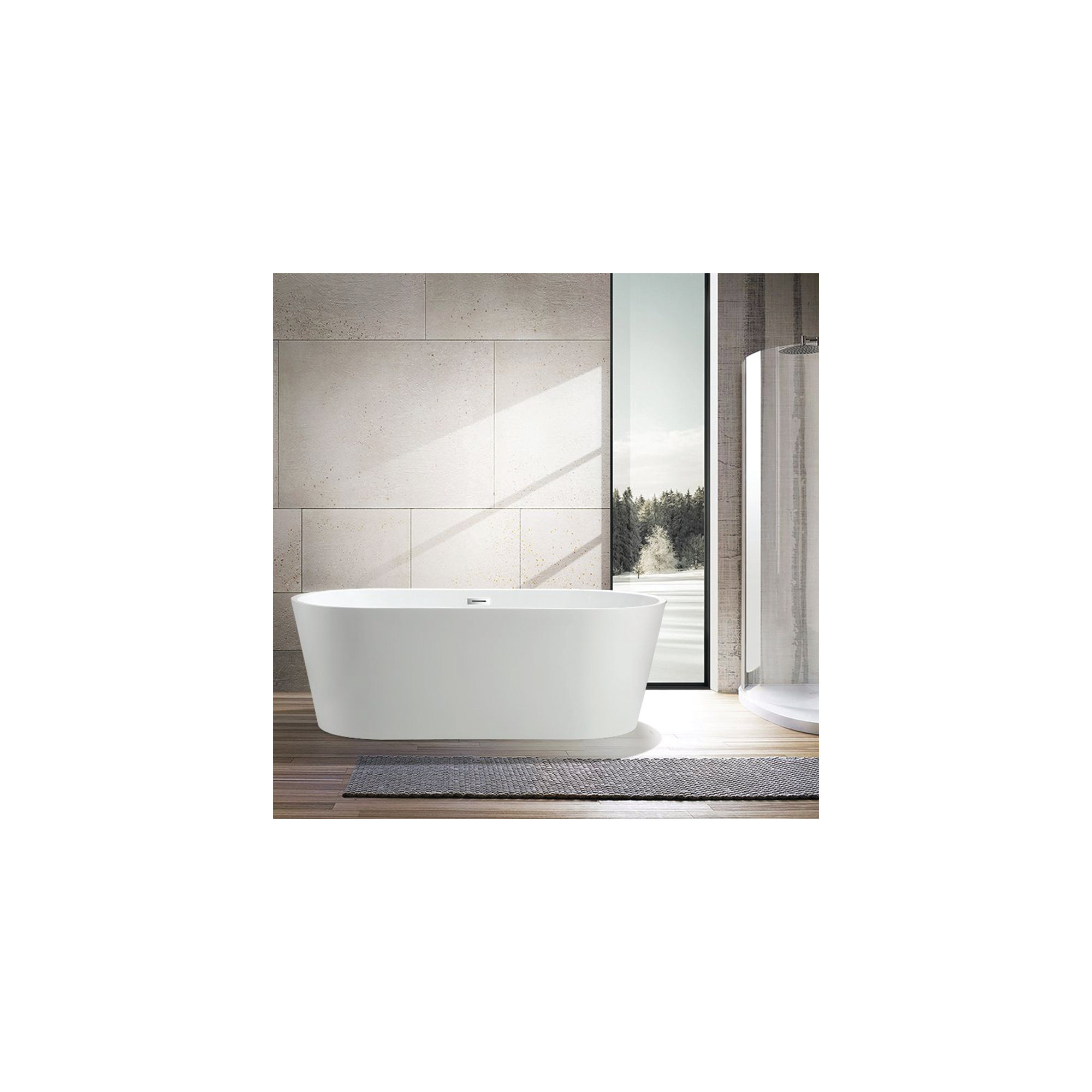 67" x 32" Freestanding Soaking Acrylic Bathtub, White/Polished Chrome