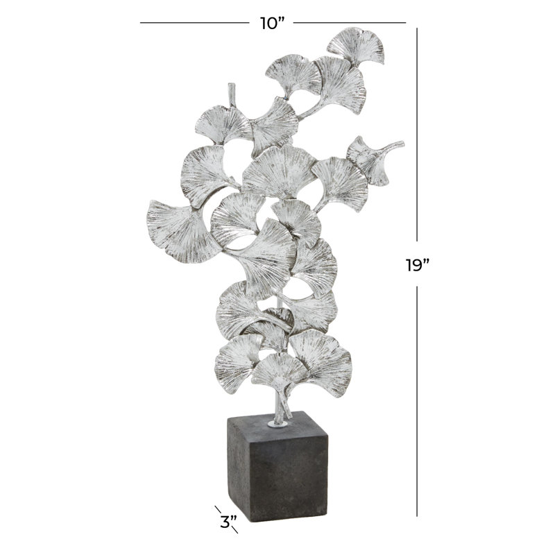 Fansler Handmade Polystone Sculpture with Dark Gray Block Base, Silver, 19.25" H x 9.75" W x 3.45" D