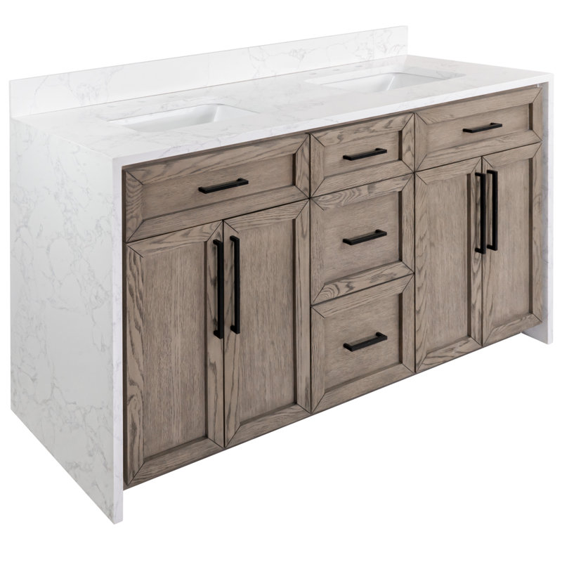 Ensemble de meuble-lavabo double 60 po Akalya, Chêne gris