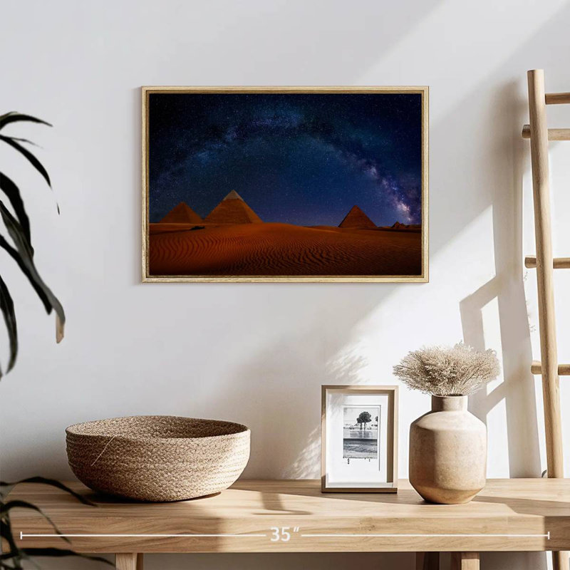 Ciel étoilé sur les pyramides de Gizeh, 19 po x 13 po, Cadre flottant en bois naturel