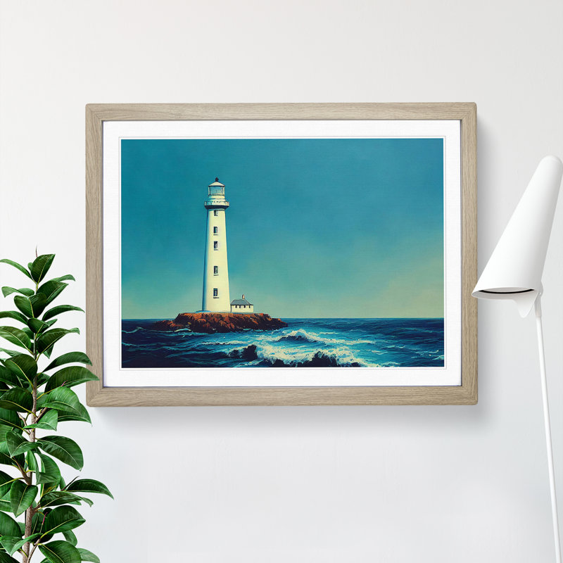 Captivating Lighthouse - Single Picture Frame Print, Oak, 34cm H x 46cm W x 2cm D