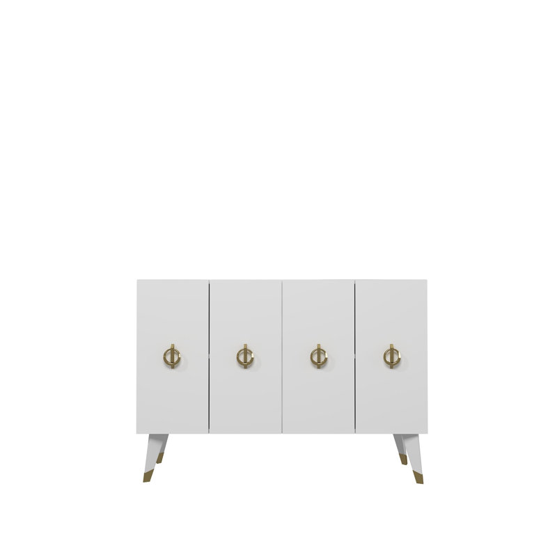 Console moderne blanche et dorée, 47,2 po x 31,5 po x 11,6 po | 100% panneau de particules enduit de mélamine, épaisseur: 0,71 pouce | Fixation murale avec de nombreuses tablettes, design élégant et fonctionnel pour le salon et le vestibule