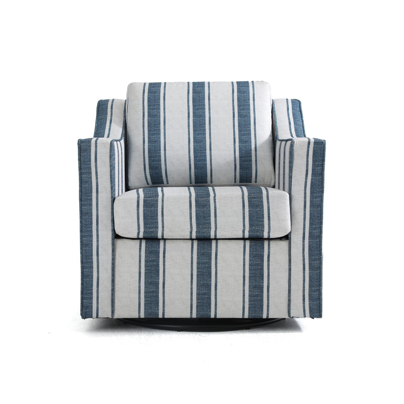 Bronnen Big And Wide Upholstered Cushion Swivel Armchair with Removable Back and Seat Cushion, Navy Cotton Blend
