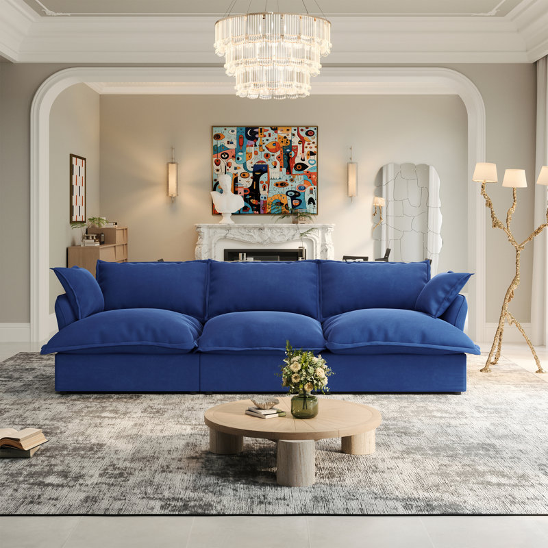 Rinnie Upholstered Sofa, Cloud Sofa, Modular Sectional Sofa 3 Seat Couch for Living Room, Blue
