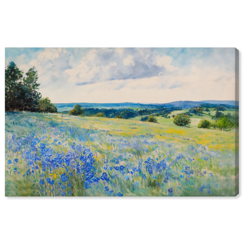 «Sky Over Blue Fields» par Art Remedy, H 16 po x l 24 po, Toile tendue
