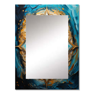 Divine Mandala In Vintage Gold And Turquoise I - Boho Mandala Decorative Wall Mirror, Traditional Mirror, Printed Metal Art