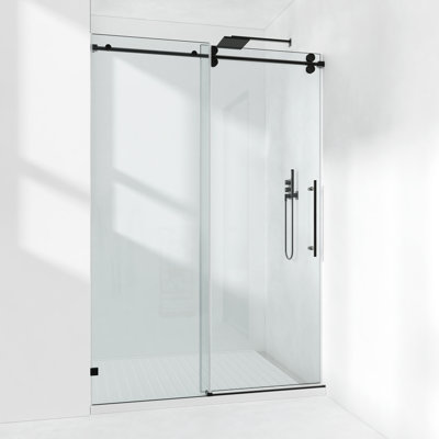 44-49" W x 76" H Frameless Single Sliding Shower Door with 3/8" (10mm) Clear Tempered Glass, Shatter-Resistant Film & Installation Hole Locator - Round Top Rail