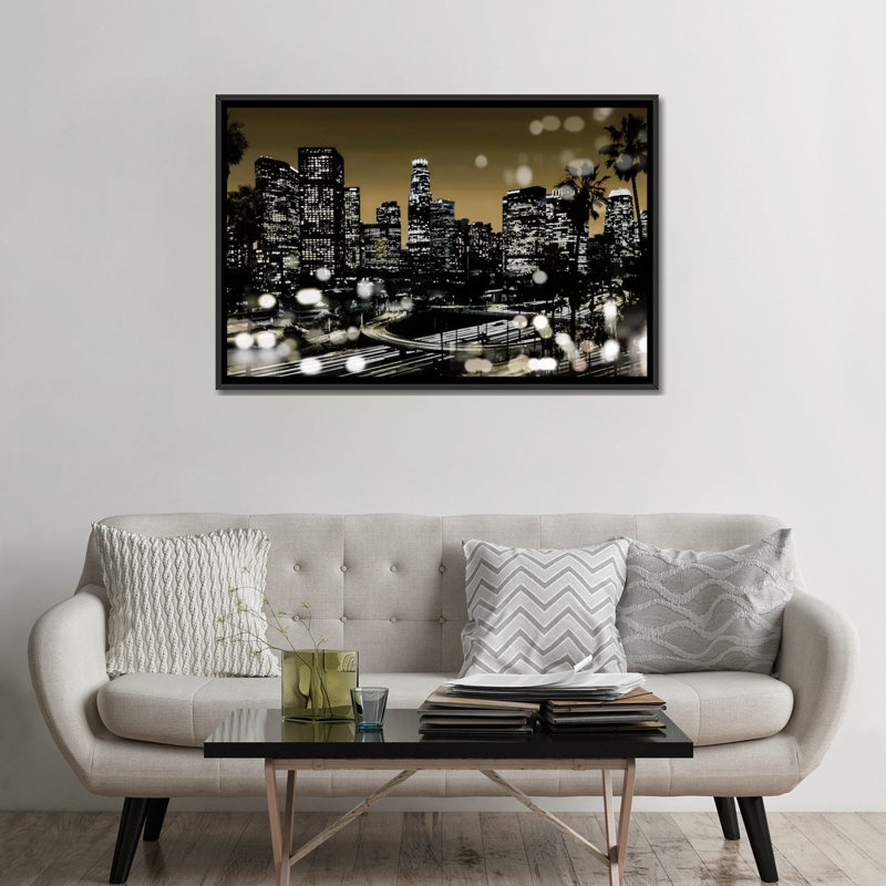 « l.a. nuits i », reproduction de photo sur toile, H 32 po x l 48 po x P 1,5 po, Toile avec cadre noir, Pas de tapis