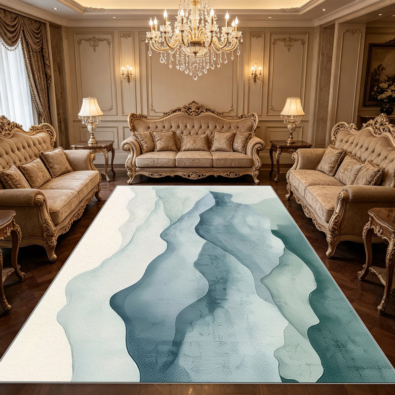 Misty Teal Hills carpet-easy to clean, machine-washable, soft and comfortable; suitable for door mats, kitchens, living rooms, bedrooms, corridors, and laundry areas. Easy to clean, durable carpet for home decoration.