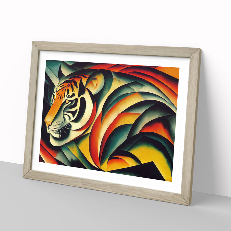 Abstract Tiger Painting - Framed Print, 25cm H x 34cm W x 2cm D, Oak Framed