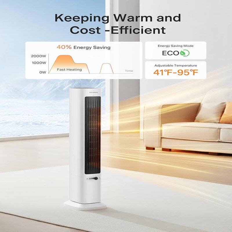 PELONIS Oscillating Tower Fan And Heater Combo With Remote Control - Heater Fan Combo For Indoor Use – 3 Fan And 2Heater Speeds, 12-HR Timer, ECO Mode, Tip Over And Overheat Protection, White