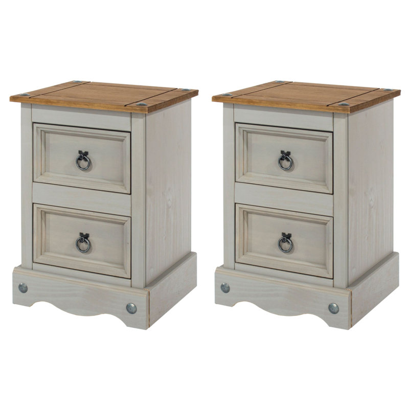 Corona 36cm W Solid Wood Bedside Table, Grey