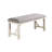 Stylish And Functional Dining Room Bench With Grey Fabric Cushion Seat And Unique Frame Back