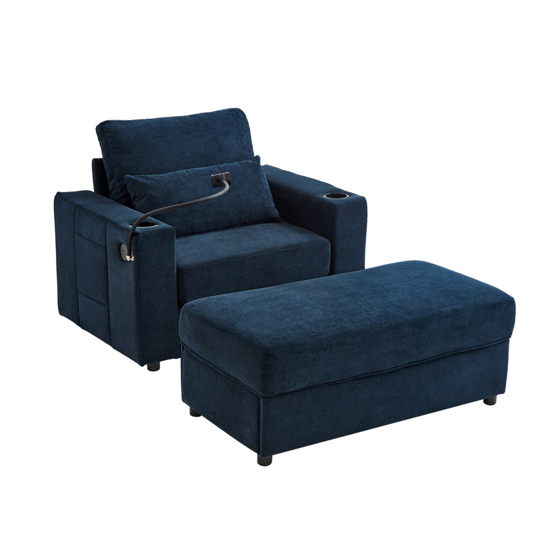 Fauteuil en chenille avec repose-pieds avec rangement, Bleu