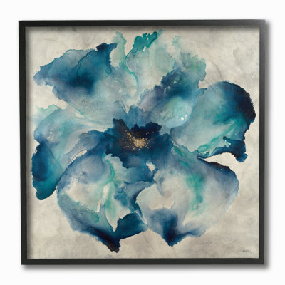 «Dark Misty Blue Watercolor Flower», reproduction d'impression sur toile