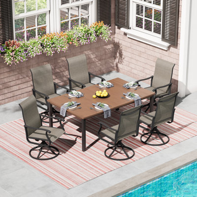 6-Person Outdoor Dining Set with 63"L Rectangular Dining Table and Textilene Swivel Chairs by Red Barrel Studio