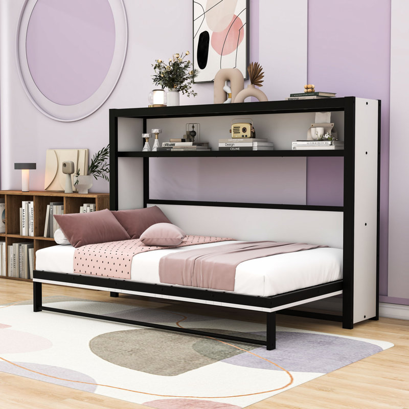 Murphy Bed with Built-in Shelf, Black/White