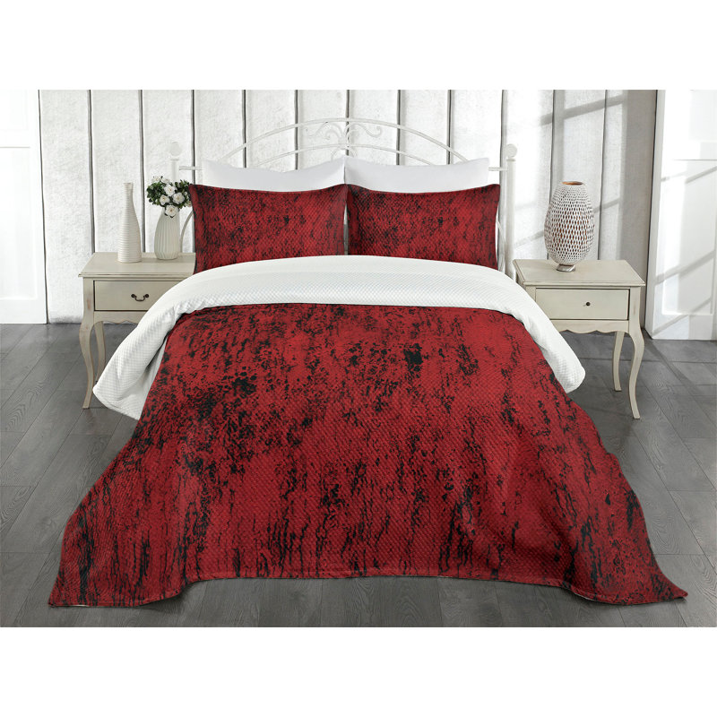 Twin Black and Red Quilted Bedspread Set with Pillow Sham